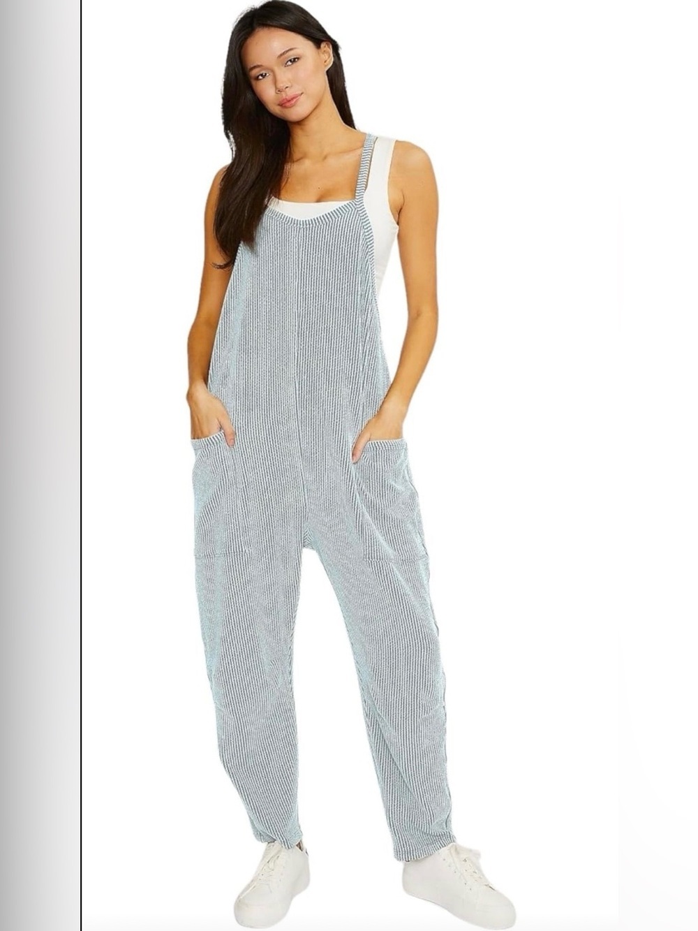 Wave Ribbed Sleeveless Jumpsuit with Pockets